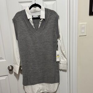 Calvin Klein Charcoal Vest with Ivory Shirt